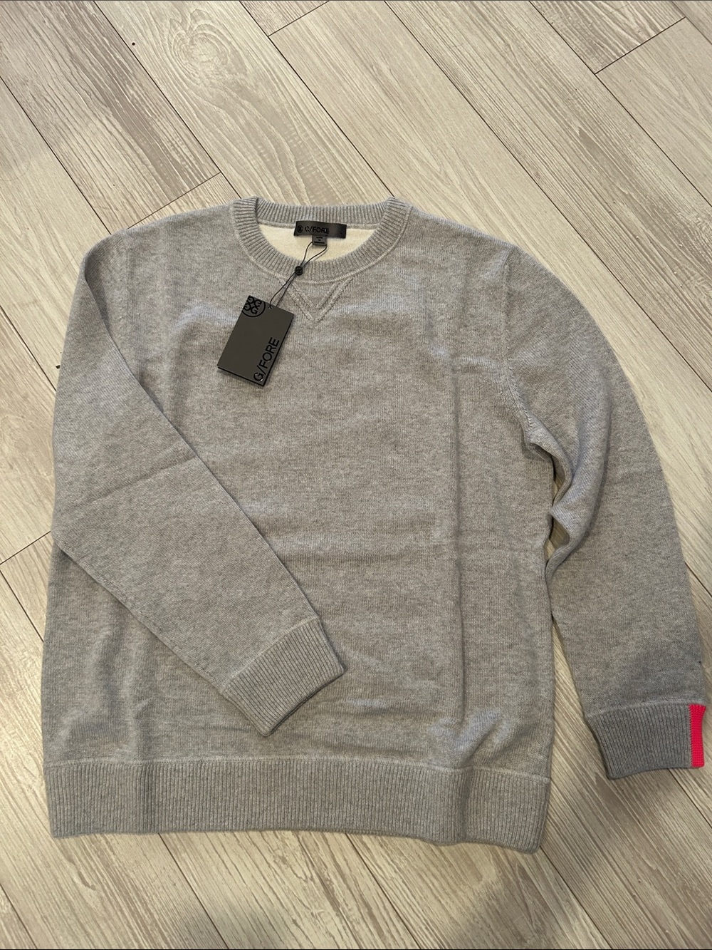 G/FORE Gray Cashmere Crewneck Sweater with Pink Accent